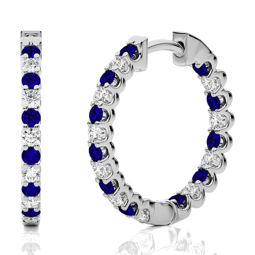 1 CT Sapphire Diamond Inside Out Hoop Earrings