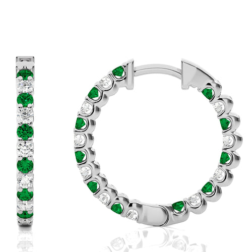 1 CT Emerald Diamond Inside Out Hoop Earrings