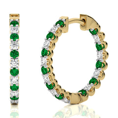 1 CT Emerald Diamond Inside Out Hoop Earrings