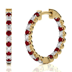 1 CT Ruby Diamond Inside Out Hoop Earrings