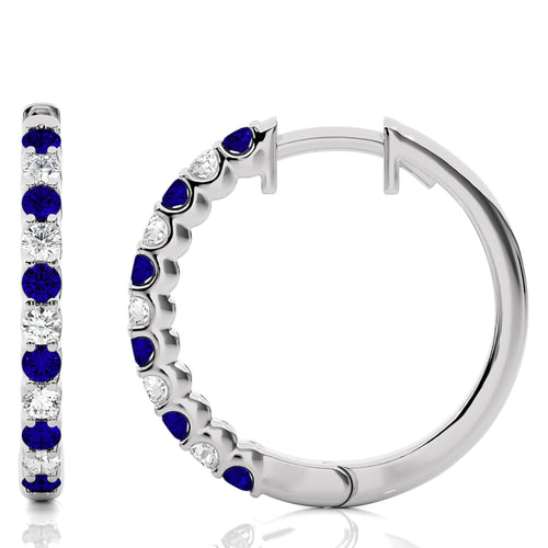 5/8 CT Sapphire Diamond Eternity Hoop Earrings