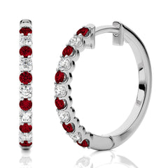 1/2 CT Ruby Diamond Eternity Hoop Earrings