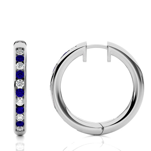 1 CT. Sapphire Diamond Eternity Hoop Earrings