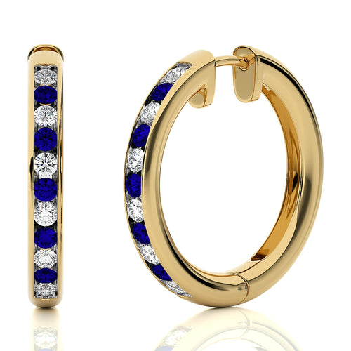 1 CT. Sapphire Diamond Eternity Hoop Earrings