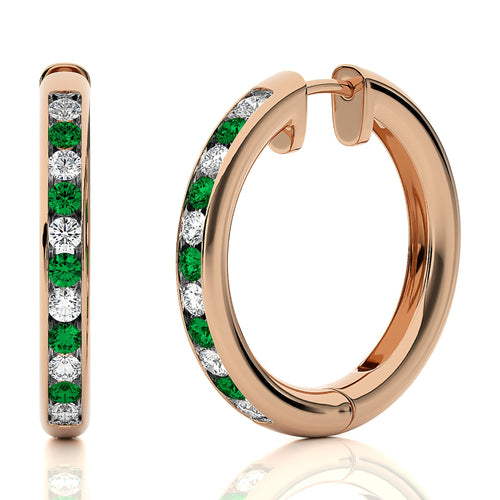 1 CT. Emerald Diamond Eternity Hoop Earrings