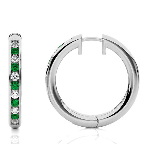 1 CT. Emerald Diamond Eternity Hoop Earrings