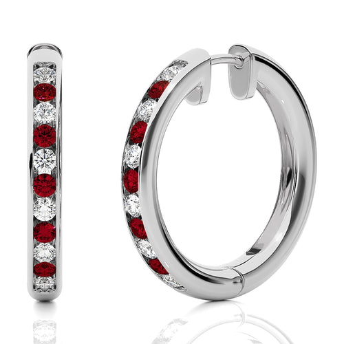 1 CT. Ruby Diamond Eternity Hoop Earrings