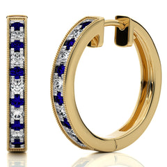 5/8 CT Sapphire Diamond Vintage Hoop Earrings