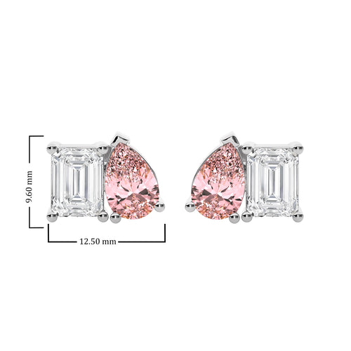Stylist Toi et Moi Emerald and Pink pear Lab Created duo stone Fashion Earrings.
