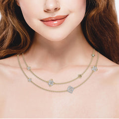 Majestic Petal Two Row Layered Round and Pear Natural Diamond Necklace