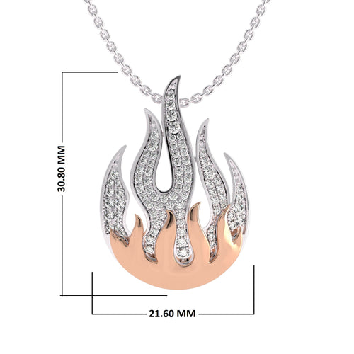 5/8 CT. Natural Round Diamond Studded Fire Flame Designer Pendant