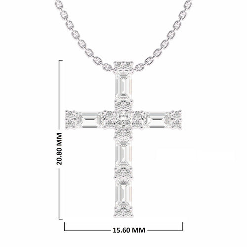 3/4 CT. Natural Round Princess and Criss Cut Diamond Studded Classic Cross Pendant