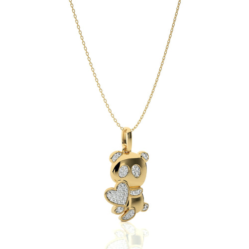 1/8 CT. Charming Cute Bear cub cartoon Lab Created Diamond Pendant/Necklace