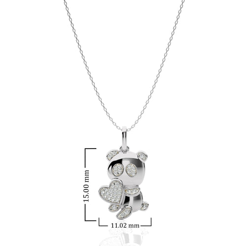Charming Cute Bear cub cartoon Lab Created Diamond Pendant/Necklace
