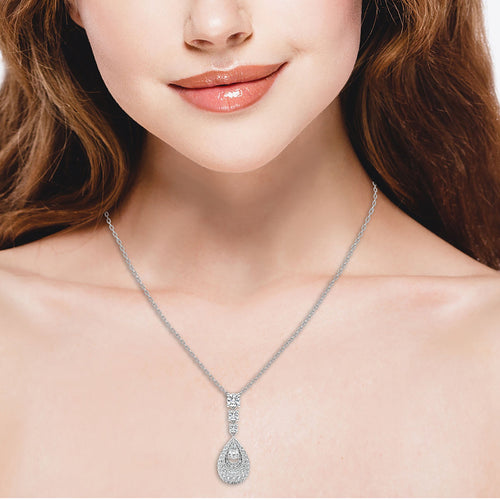Teardrop Cluster Cocktail Lab Created Diamond Fashion Pendant/Necklace.