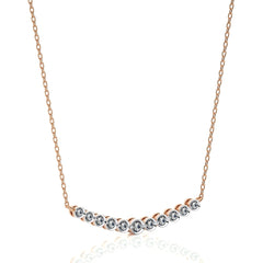Round White Diamond 9 Stone Graduating Style Curved Bar Pendant With 18 Inch Gold Chain