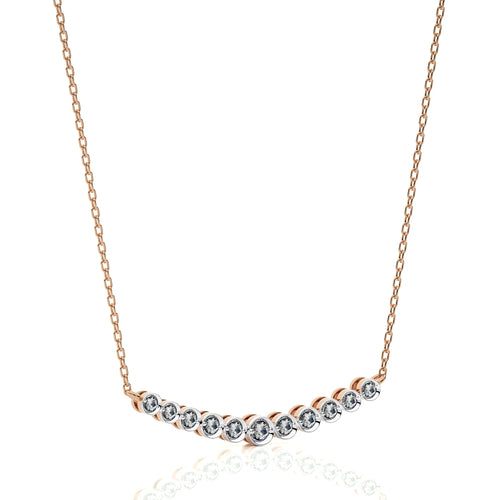 Round White Diamond 9 Stone Graduating Style Curved Bar Pendant With 18 Inch Gold Chain