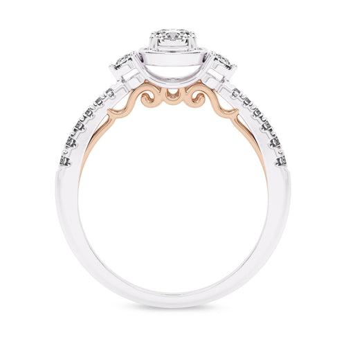5/8  CT. Three stone style Two Tone Engagement Ring