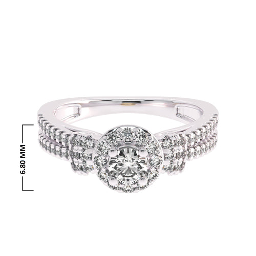 1/2 CT. Natural Round Diamond Studded Halo Engagement Ring with Split Shank