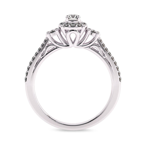 1/2 CT Round Diamond Triology Styled Halo Engagement Ring