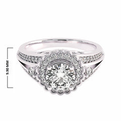 1 CT Round Diamond Split Shank Halo Engagement Ring