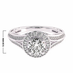 7/8 CT. Natural Round Diamond Studded Halo Engagement Ring with Split Shank
