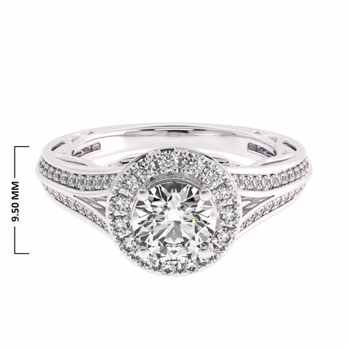 7/8 CT. Natural Round Diamond Studded Halo Engagement Ring with Split Shank