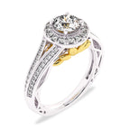 7/8 CT. Natural Round Diamond Studded Halo Engagement Ring with Split Shank