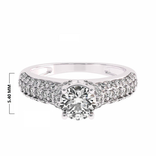 1 CT Round Diamond Classic Pave Engagement Ring with Double Row Shank Studded Diamonds