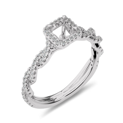 3/8 CT Round Diamond Semi Mount Halo Engagement Ring with Swirl Twist Shank