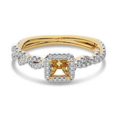 3/8 CT Round Diamond Semi Mount Halo Engagement Ring with Swirl Twist Shank