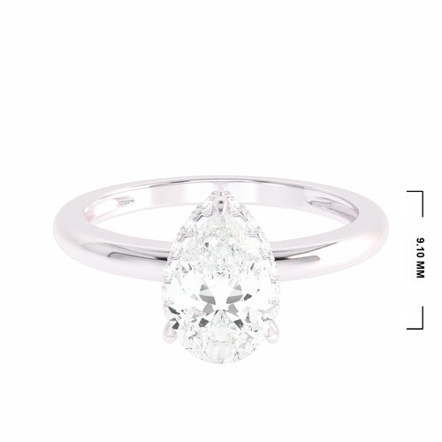 Pear cut Solitaire  Hidden Halo Engagement Ring
