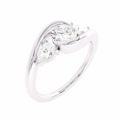 Three stone Round and Pear bypass Lab created diamond Engagement Ring