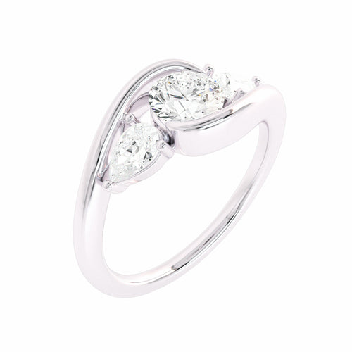 Three stone Round and Pear bypass Lab created diamond Engagement Ring