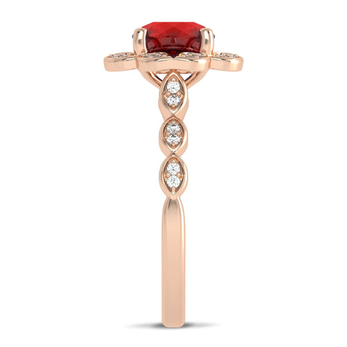 Fiery Passion Round Ruby and Natural Diamond Engagement Ring.