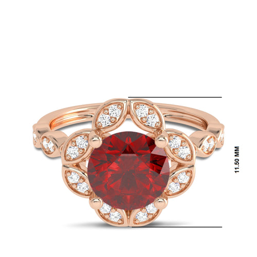 Fiery Passion Round Ruby and Natural Diamond Engagement Ring.