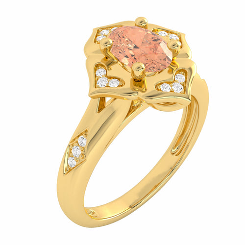 Soft Sunrise Oval Morganite and Natural Diamond Floral Engagement Ring.