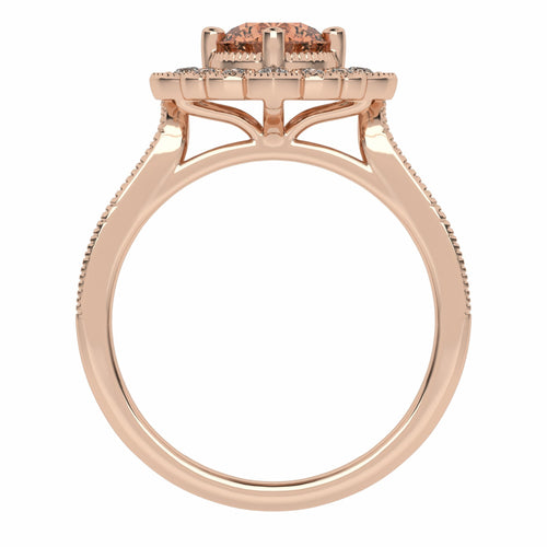 Pink Petal Round Morganite and Natural Diamond Vintage Engagement Ring.