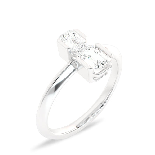 Mystic Emerald cut Two Stone Engagement Ring.