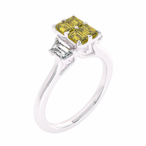 1 CT. Fancy Yellow Radiant and trapezoid Natural Diamond Engagement Ring