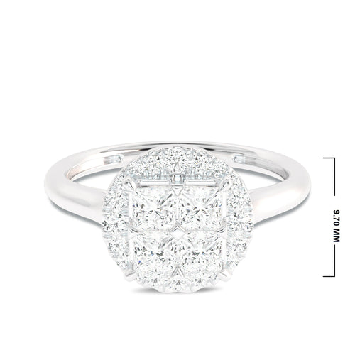Sovereign Shine Square Center with Four Asscher Cut Diamonds Surrounded by Round Lab created Diamonds Ring