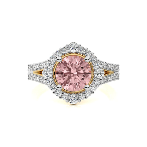 Gentle Glow Round Morganite and Natural Diamond twisted wire V shank Engagement Ring.