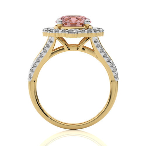 Gentle Glow Round Morganite and Natural Diamond twisted wire V shank Engagement Ring.