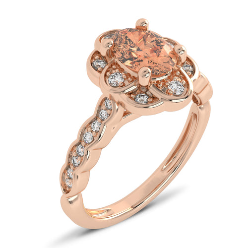 Graceful Oval Morganite and Natural Diamond Engagement Ring.