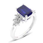 Azure Affection Emerald Cut Blue Sapphire and Marquise Natural Diamond Engagement Ring.