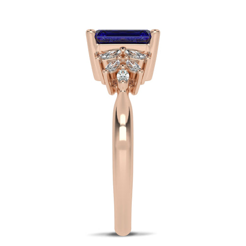 Azure Affection Emerald Cut Blue Sapphire and Marquise Natural Diamond Engagement Ring.