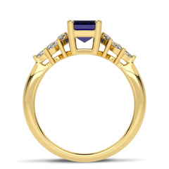 Azure Affection Emerald Cut Blue Sapphire and Marquise Natural Diamond Engagement Ring.