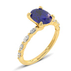 Elegance Oval Blue Sapphire and Marquise Shank Natural Diamond Engagement Ring.