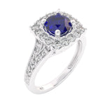 Retro Romance Round Blue sapphire and Natural Diamond Vintage inspired Engagement Ring.