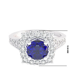 Retro Romance Round Blue sapphire and Natural Diamond Vintage inspired Engagement Ring.